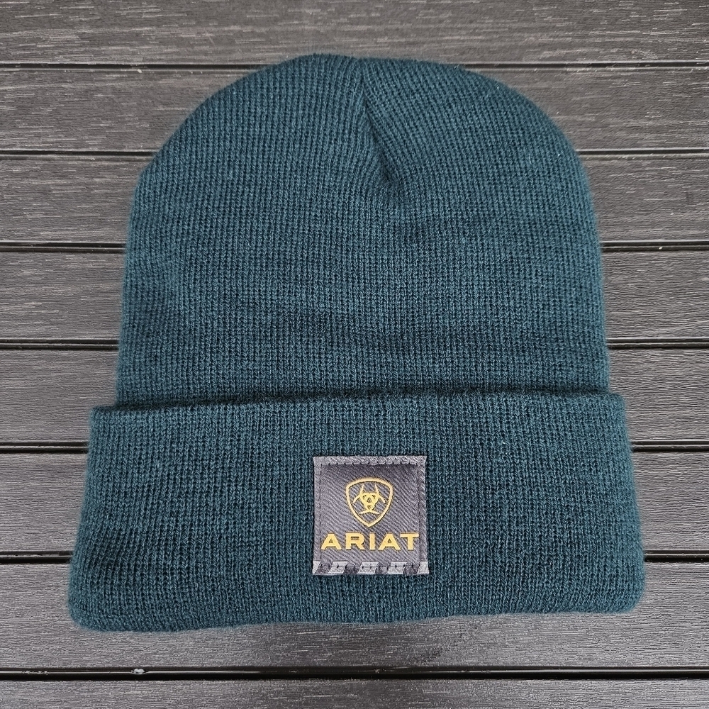 Ariat Boots Hunter Green Beanie Mens Womens Unisex Beanie Hat EUC CLEAN